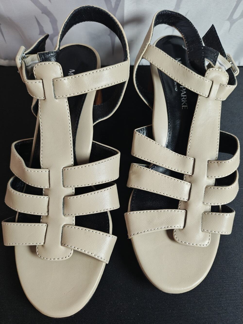 MARION PARKE Women's 7 / 37 Sandals Block Heel Ankle Strap Leather New